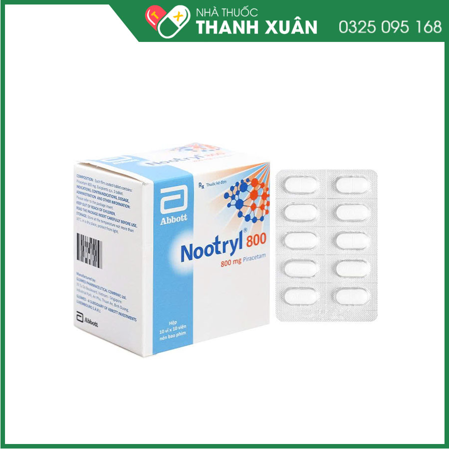 Nootryl 800 thuốc điều trị triệu chứng rung giật cơ, thiếu máu não, giảm nhận thức, chứng khó đọc ở trẻ em